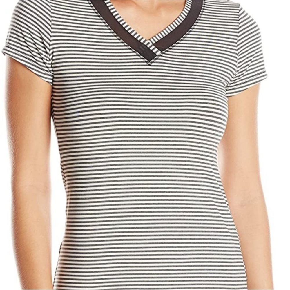 Lole curl top v-neck white black stripe with mesh women’s small NWT